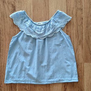 HM Girl 8 Blue Stripe Sleeveless Eyelet Lace Collar Top Blouse